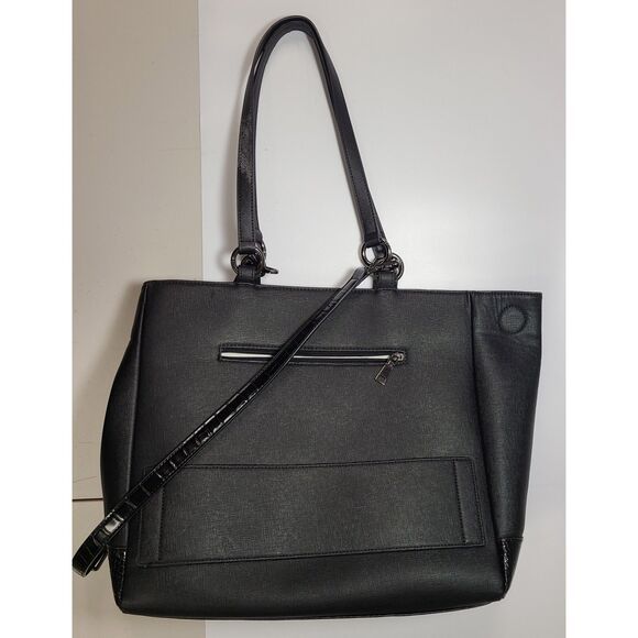 Glass Ladder & Co. Black Saffiano Tote Bag Croc Trim Laptop Pocket - Picture 2 of 12